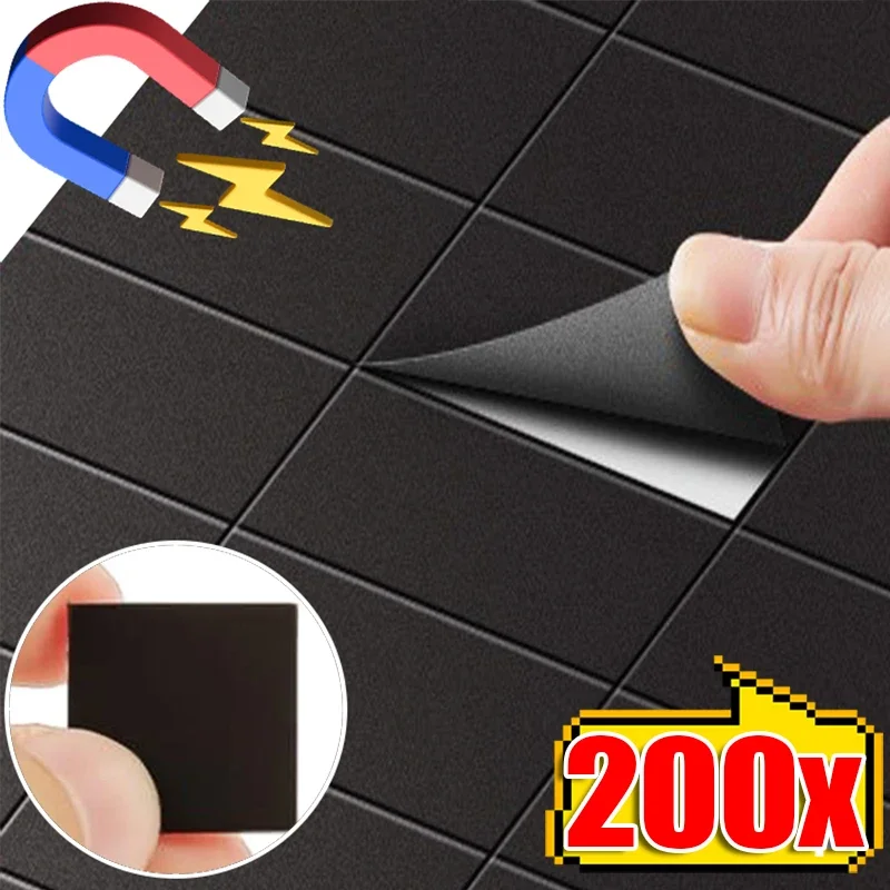 200/50PCS Square Magnetic Sheets Self Adhesive Magnets Soft Magnetic Sheet for Household Refrigerator Office Flexible Stickers