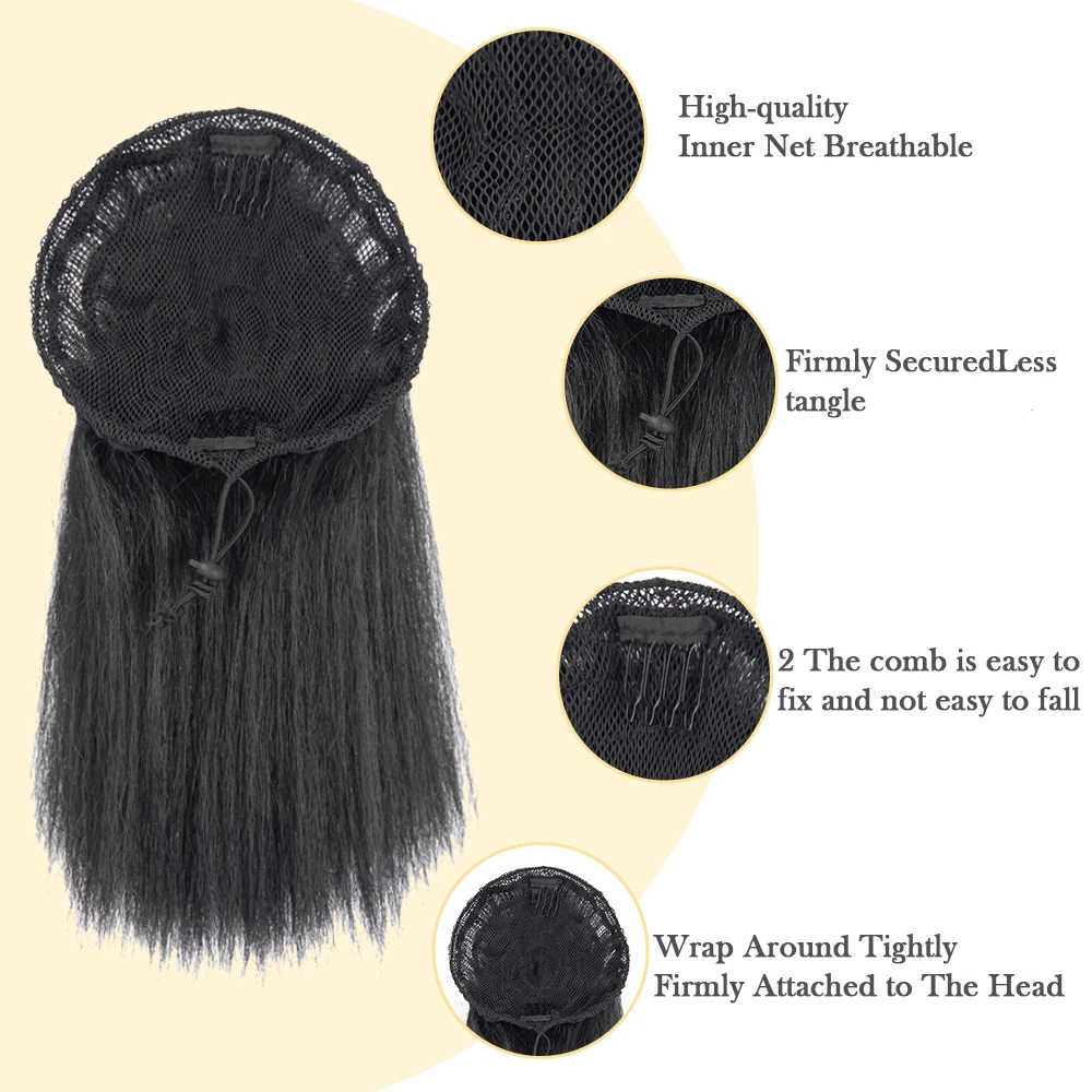 Cola de caballo recta rizada Afro Puff Yaki para mujeres negras, extensión de cola de caballo recta con cordón, cola de caballo falsa sintética, 10