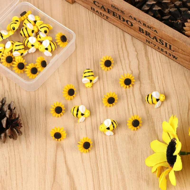 30 Chiếc Dễ Thương Nhựa Hoa Hướng Dương Ong Đẩy Chân Ngón Tay Cái Đinh Nút Chai Ban Trang Trí Đẩy Chân Văn Phòng Lớp Học Biên