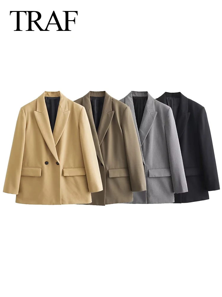 

TRAF 2024 Women's Fashion Textured Blazer Multicolor Office Blazers Chic Wild Casual Long Cuff Single Row Button Female Coat