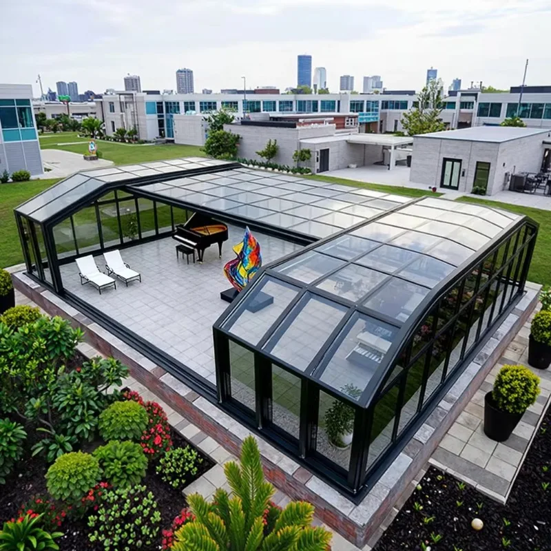 Aluminium Glass Sunroom Retractable Movable Sun House Insulated Glass Room with Flat Roof for Outdoor Residential Courtyard