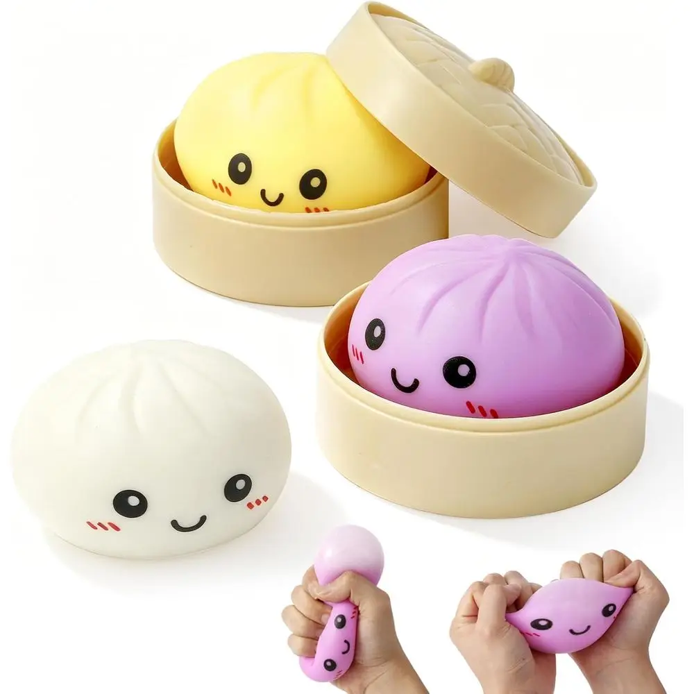 

3 Pack Dumpling Squishies Mystery Box, Colorul Steamed Bun StrBalls idget Sensory, Sot Squeeze Decomprion Dough
