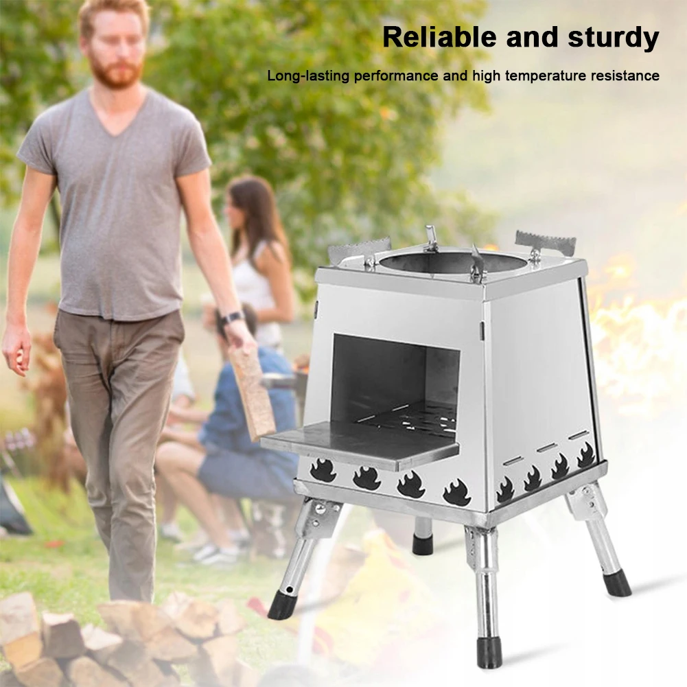 Mini Compact Folding Wood Stove Height Adjustable Portable Fire Wood Stove Stainless Steel Fire Wood Stove for Outdoor Camping