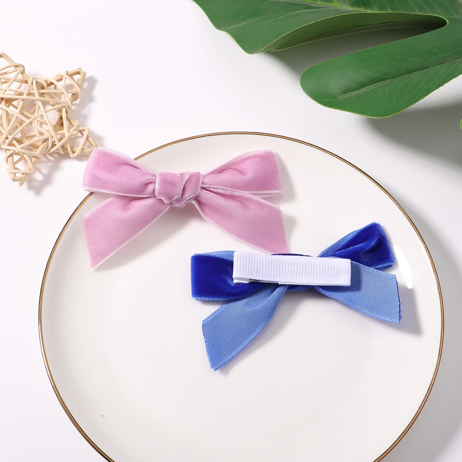 2Pcs/Set 3\'\' Solid Velvet Hair Bows For Girls Hair Clips Baby Boutique Hairpin Handmade Barrettes Headwear Kids Hair Accessories