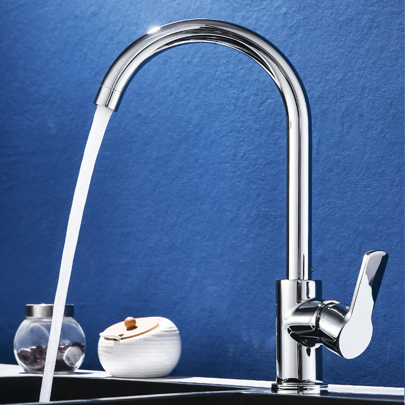 Chrome Stainless Steel Single Handle Hot And Cold Mixer Water Tap Kitchen Faucet Sink Faucet Deck Mounted Bathroom Faucet