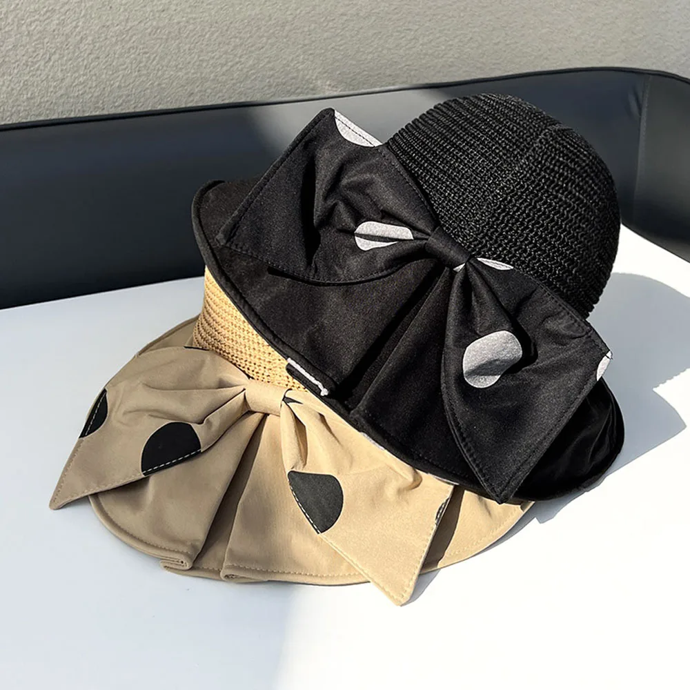 

Sun Hats for Women Beach Summer 2022 Ponytail Visor Wide Brim Uv Protection Bow Travel Straw Sunhat Ladies Hats Foldable Gorras