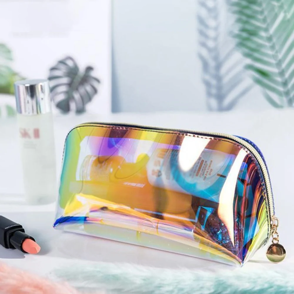 Laser Cosmetic Bag Ins Style Korean Cosmetics Semicircle Travel Buggy Bag Portable Dumpling Shaped Transparent Wash Bag