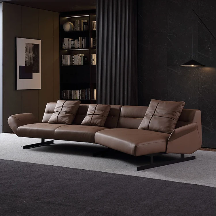 #Italian Minimalist Leather Living Room 3 Seat Sofa Modern Luxury Sofa Set Furniture for Hotel Villa Art Hall