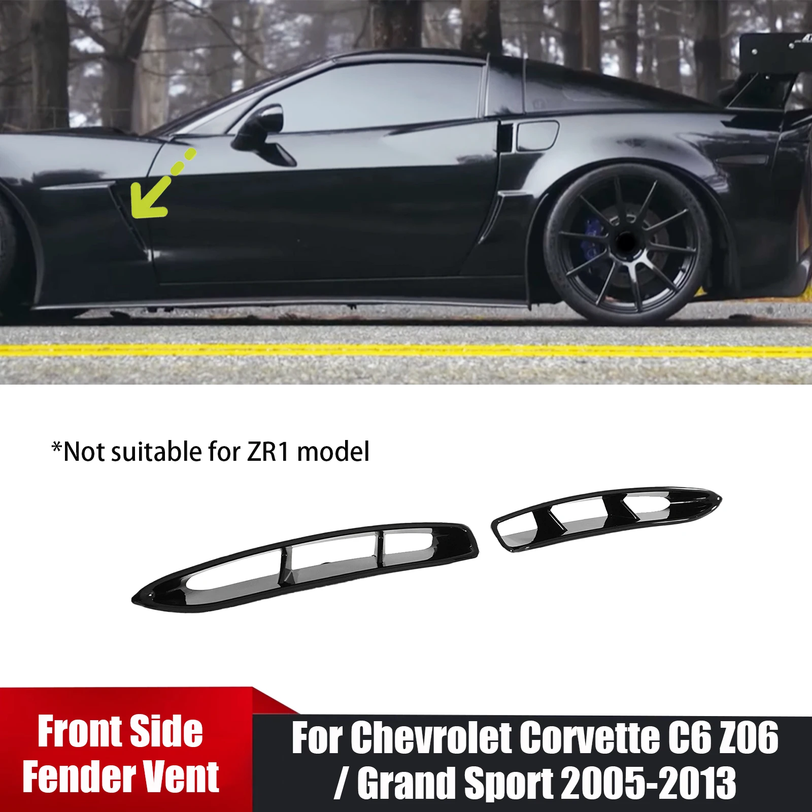 

For Chevrolet Corvette C6 Z06/ Grand Sport 2005-2013 A Pair of Car Front Side Fender Vent Body Kits Door Scoop Air Outlet Trim