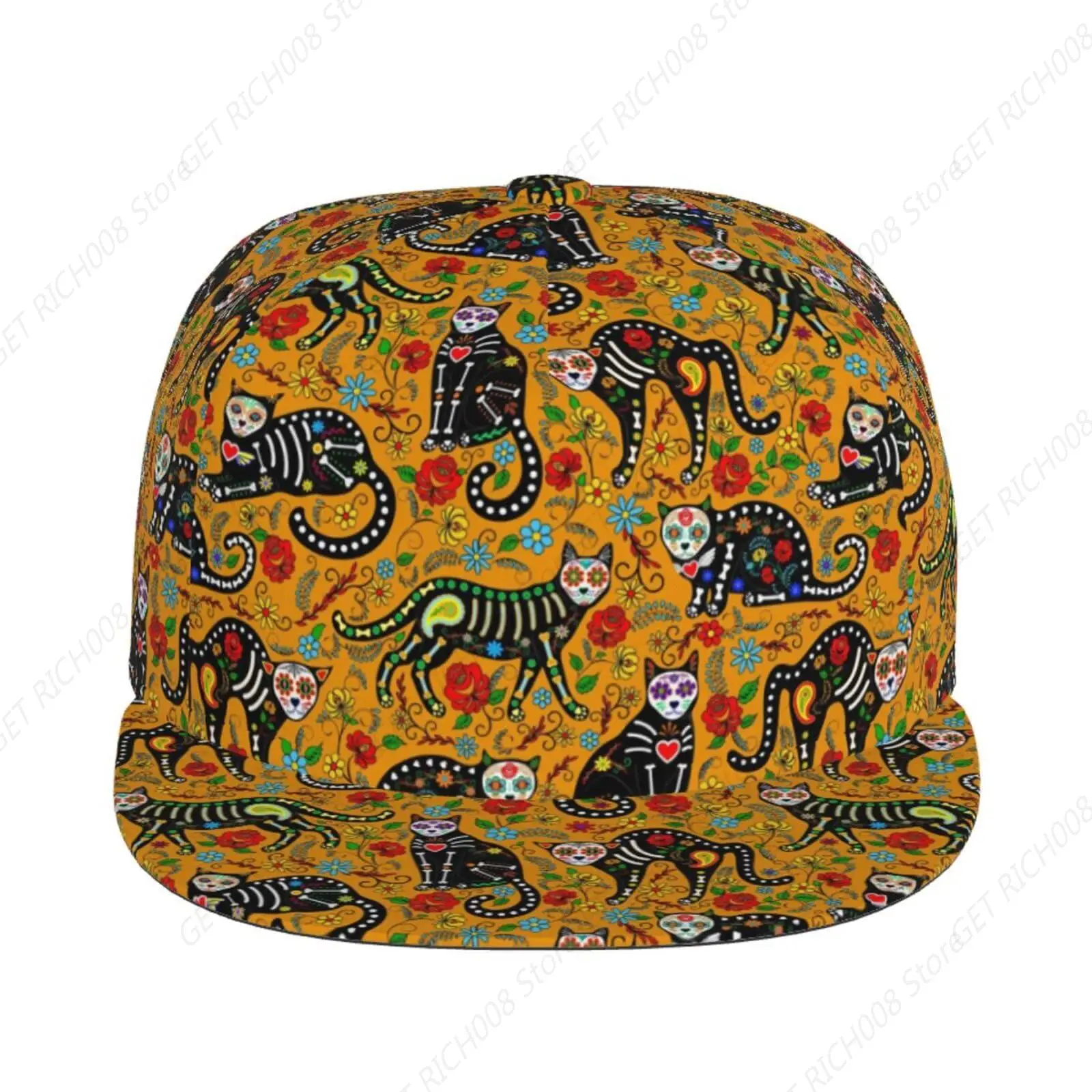 Skull Cat Snapback Hat Caps Unisex Adult Hip Hop Style Flat Bill Trucker Hats Adjustable Baseball Cap for Men Women