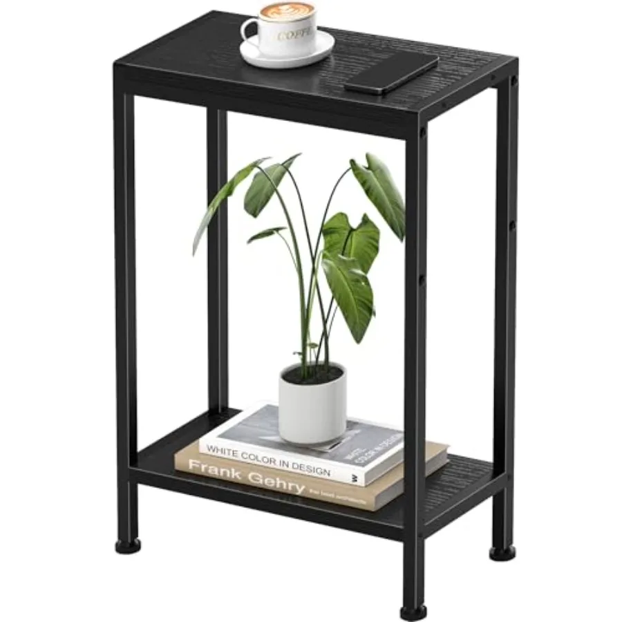 Narrow Side Table for Small Space 2Tier Small End Table with Shelf Holder in Living Room Bedroom Study Kitchen and Balcony Blac