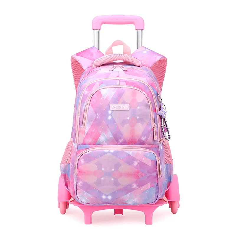 

Removable wheeled schoolbag for boys girls Geometrically printed school backpacks 2/6 wheels school bags Tourist trolley case