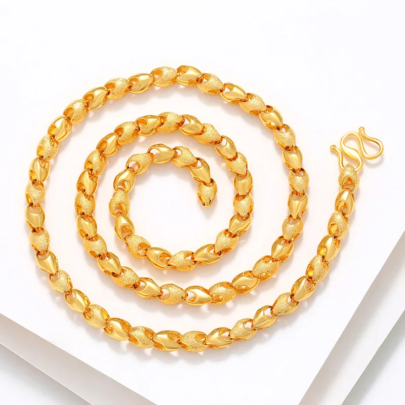 Neck Jewelry AU750 Boss Chain 9999 Real Gold Necklace Round Bead 18K chain Sleek Rock for men and women