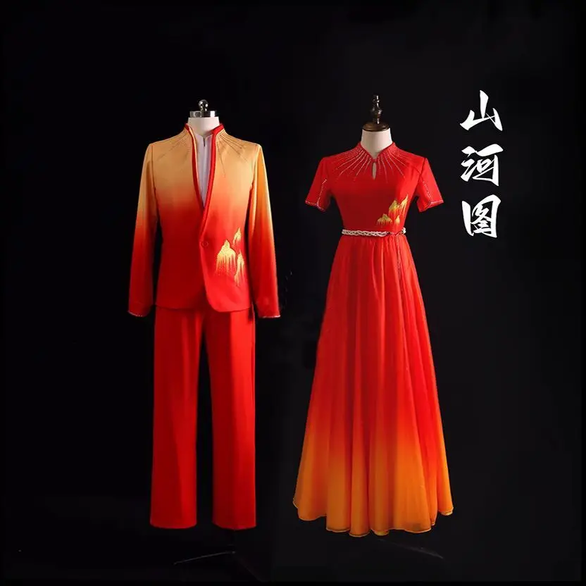 جديد الكبار جوقة أزياء مسرحية الرقص الكلاسيكي النمط الصيني فستان الشيفون المتدفق فستان رقص المشجعين الشعبي الجديد