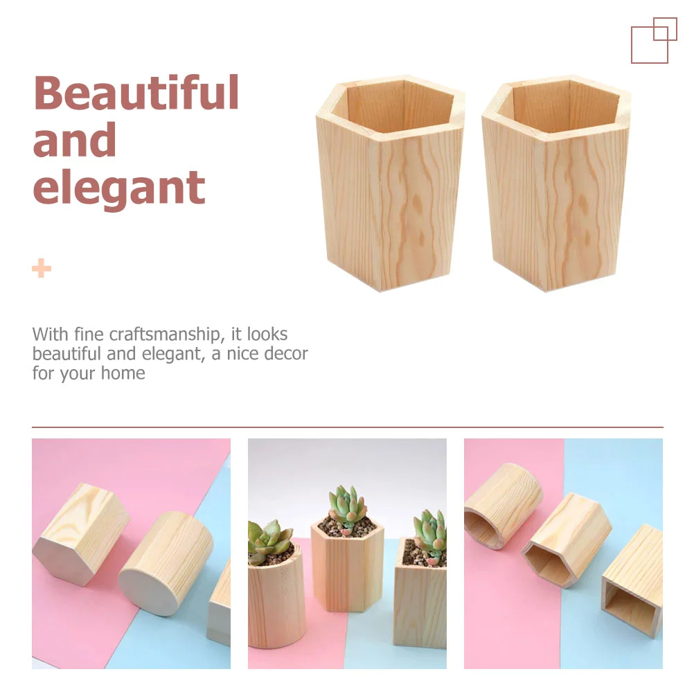 2 Pcs Pine Pen Holder Wood Pencil Holders Mini Pots Succulent Silverware Container Penholder Gel