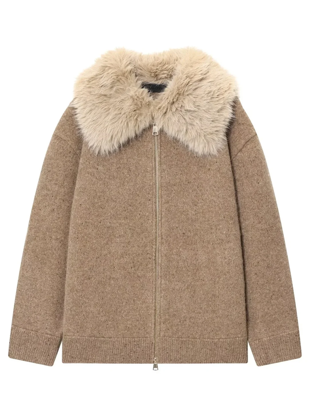 

Faionable Cotton Wool Artificial Fur Effect Jaet Collar Zipper New Autumn Women's Wear Commute Sle Long Sve Pure Color