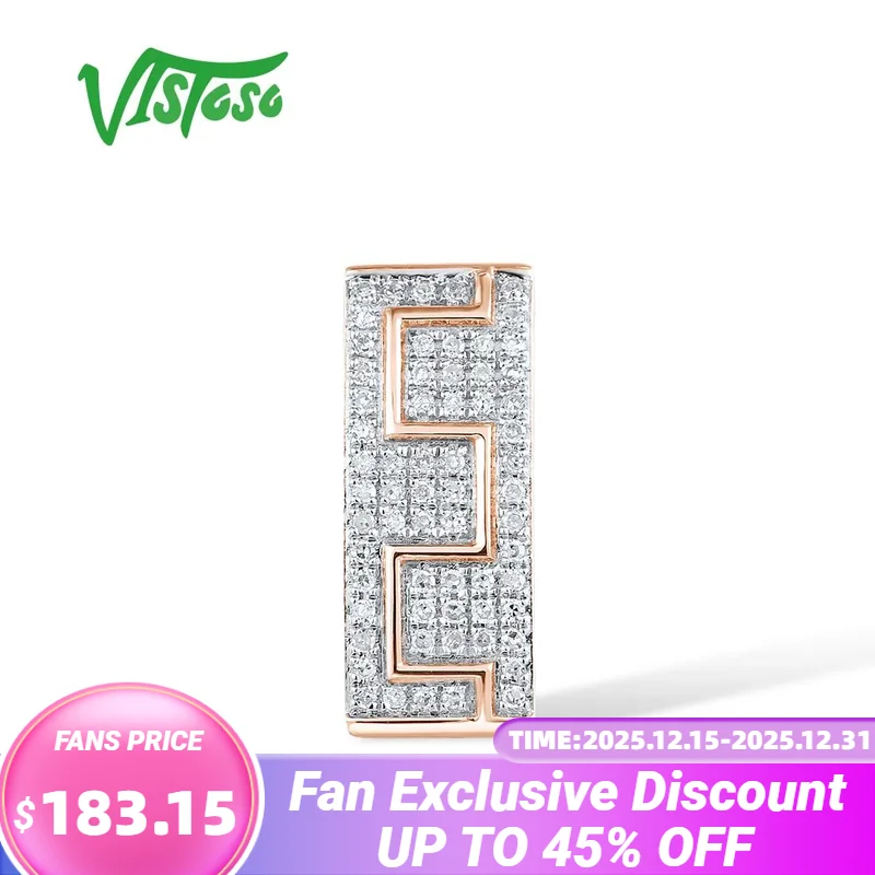 

VISTOSO Genuine 14K 585 Rose Gold Pendant For Women Sparkling Natural Diamonds Rectangle Trendy Simple Wedding Fine Jewelry