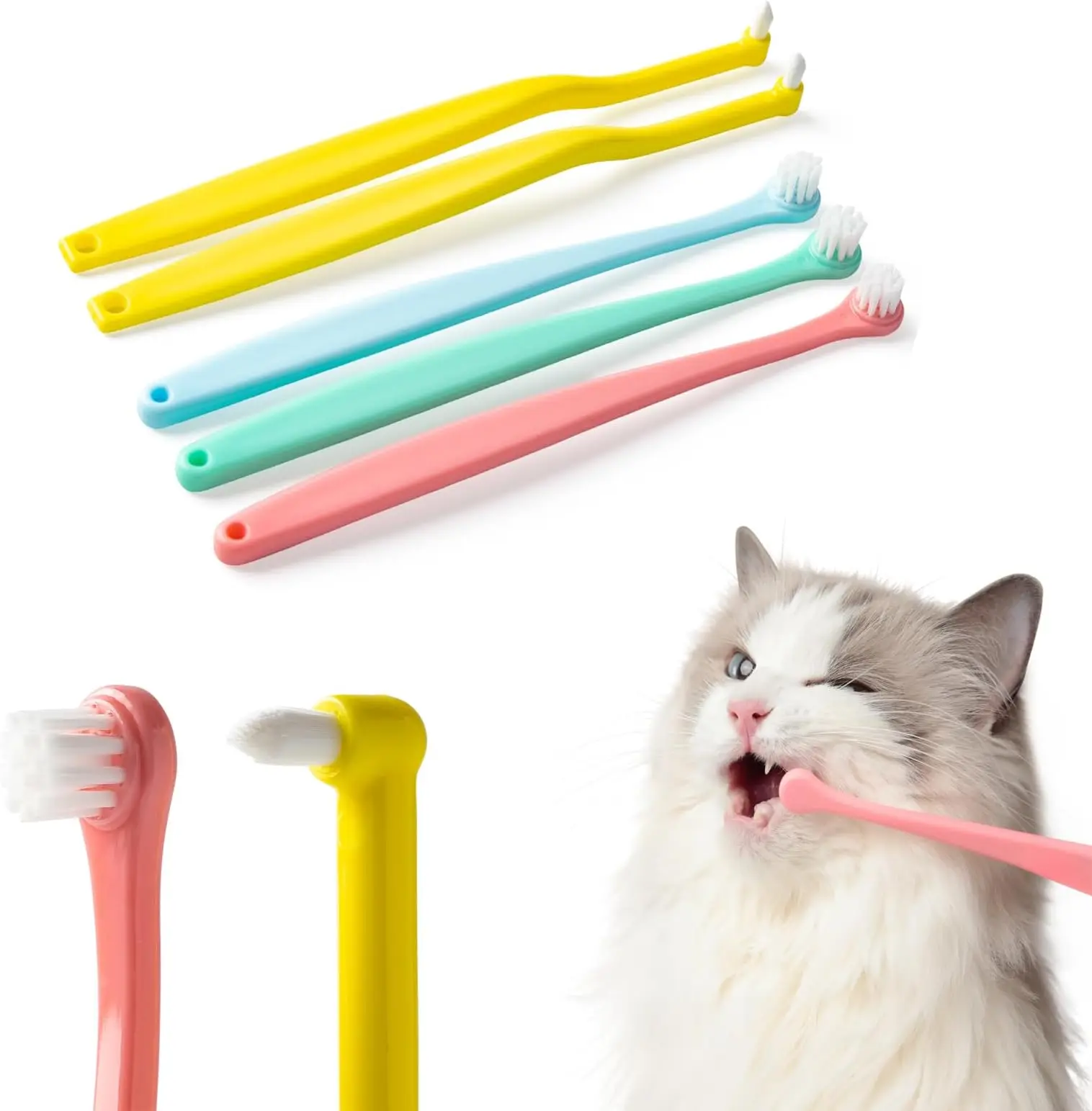 TONG-cepillo de dientes para perros y gatos, herramienta de limpieza bucal de cabeza pequeña, cuidado de mascotas