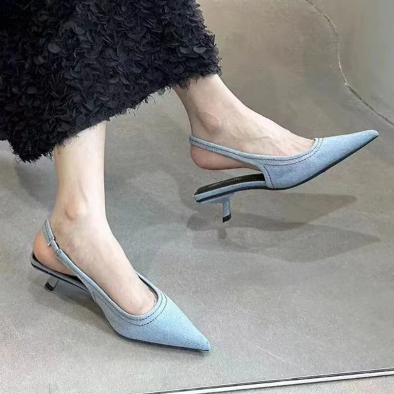 

Летние легкие удобные элегантные банкетные сандалии, новые модные сексуальные вечерние сандалии на высоком каблуке с острым носком и неглубоким носком