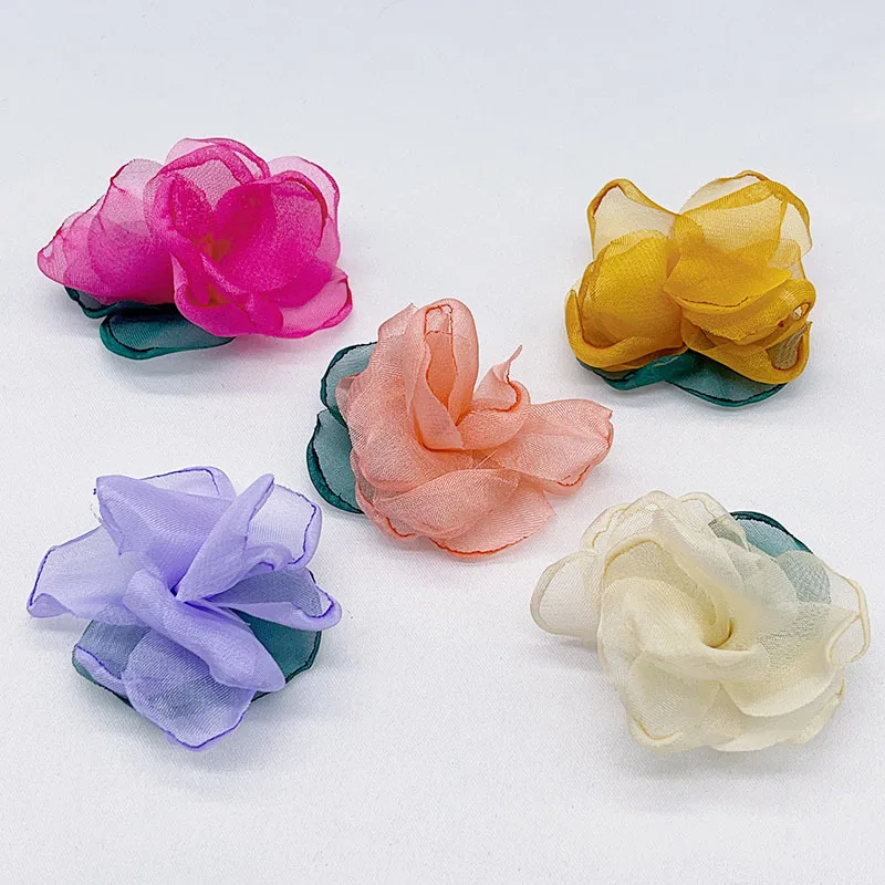 1pcs Handmade Organza Fabric Artificial Rose Flower Patch For Wedding Dress Hats Decor Corsage Headwear Accessories