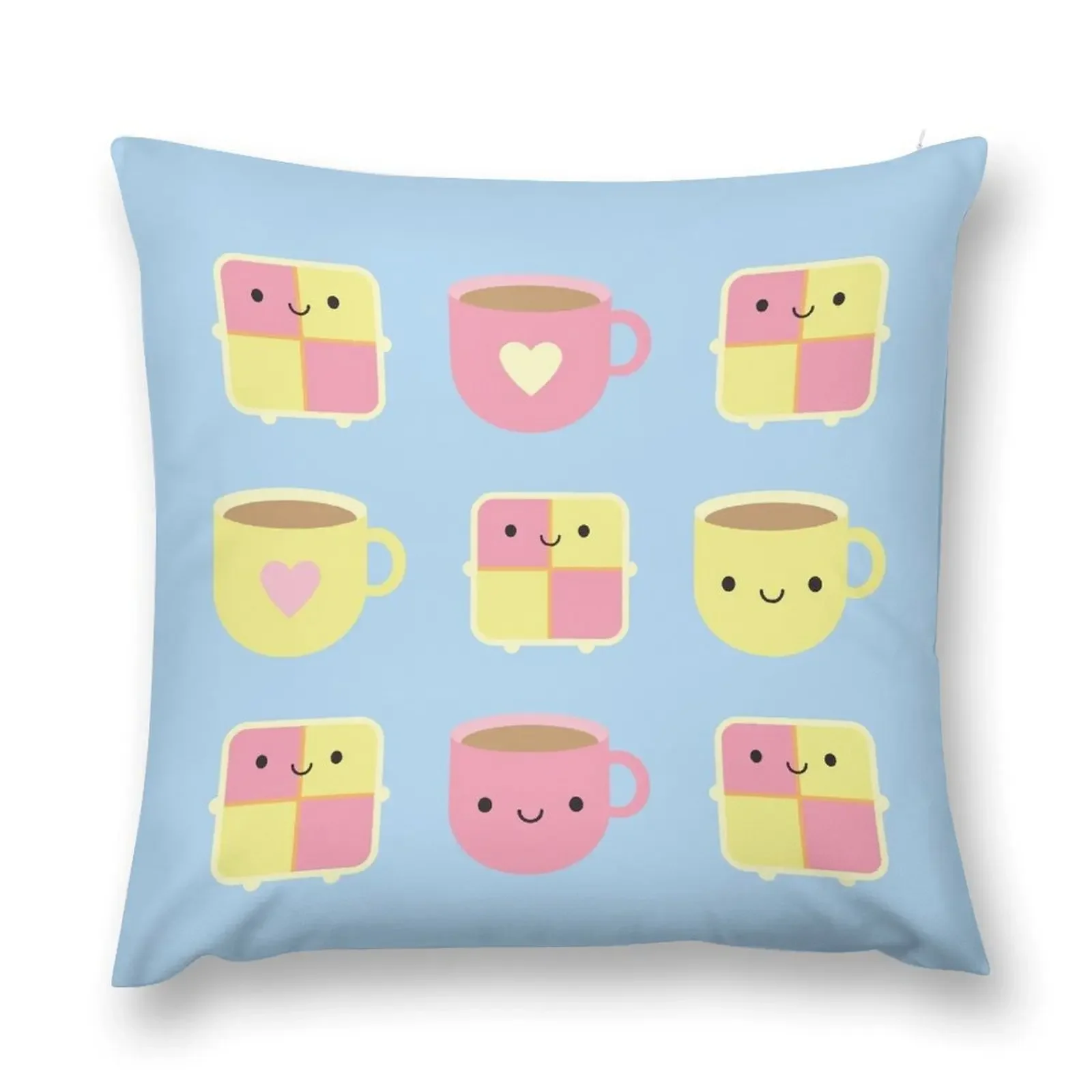 Kawaii Battenberg Cake & Cup of Tea Throw Pillow Sofa Cushion Cushion Covers For Living Room pillow