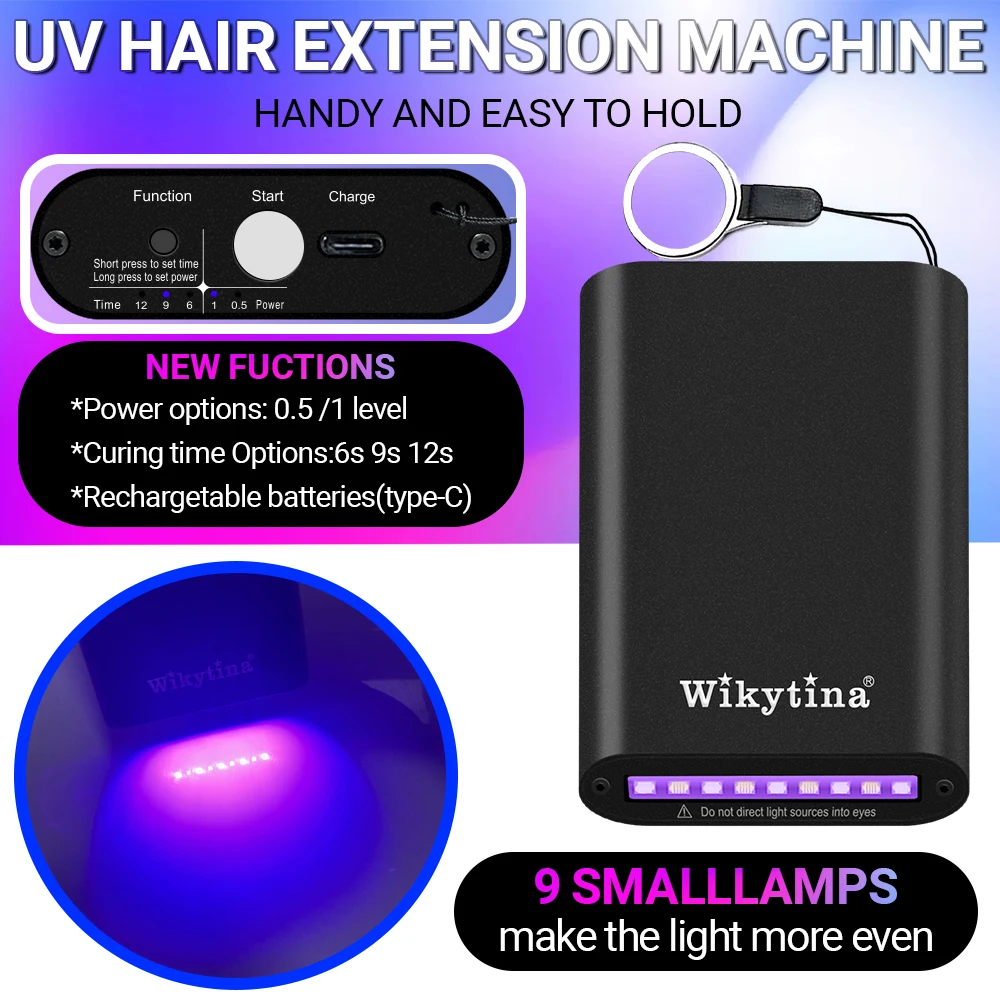 V Light Hair Extension Kit with UV Glue Machine - Fast Grafting Tape In Extensions, Rechargeable UV LED Lamp, Lightweight Tools for Thin Fine Hair, Waterproof Glue, Easy Dissolve Removal, DIY Salon, Natural Results for Beginners & Stylists, Gift for Women