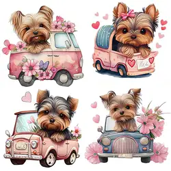 Yorkie Dog in Pink Car Wall Sticker Room Decor  Bathroom Toilet Living Room Decor  Refrigerator Home Decor Decals  M932