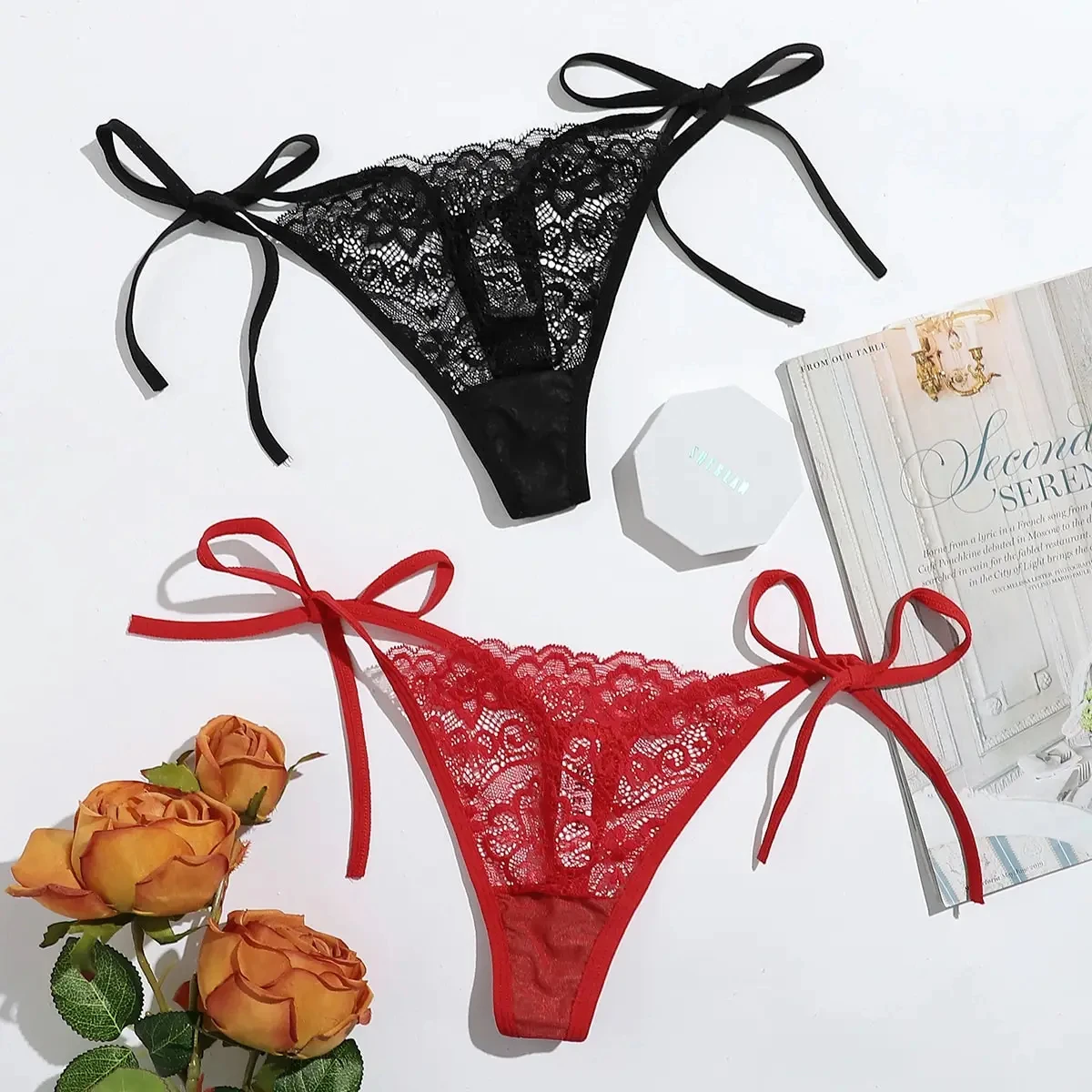 

-Пакет женских ажурных кружевных трусиков-стрингов с низкой талией, сексуальный комплект дышащего нижнего белья, кокетливое и чувственное женское нижнее белье