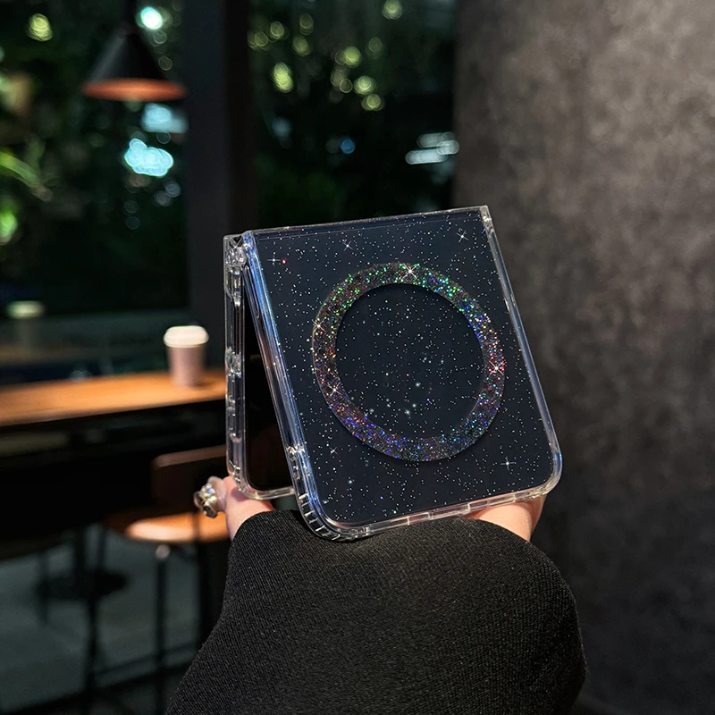 Luxury Glitter Back Cover for Samsung Galaxy Z Flip6 Z Flip5 Flip4 Flip 3 Foldable screen fall proof magnetic Transparent Shiny