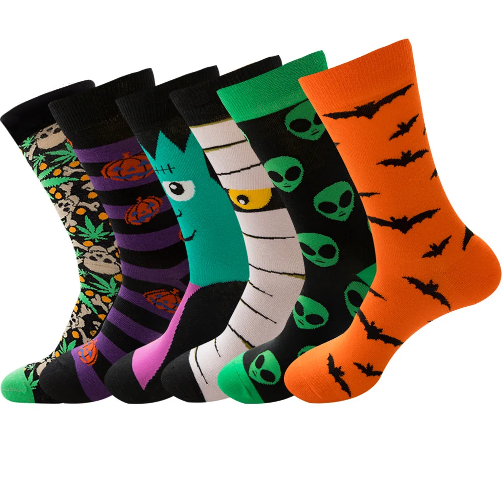 New Design Unisex Halloween Cartoon Woman Socks Cotton for Autumn Winter with Skull Alien Pumpkin Funny Socks for Men and Women