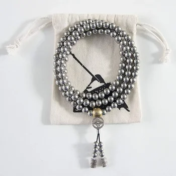 명상과 자기 방어를위한 전체 스테인레스 스틸 부처님 비즈 목걸이 & 운명 네팔기도 손 팔찌 콤보