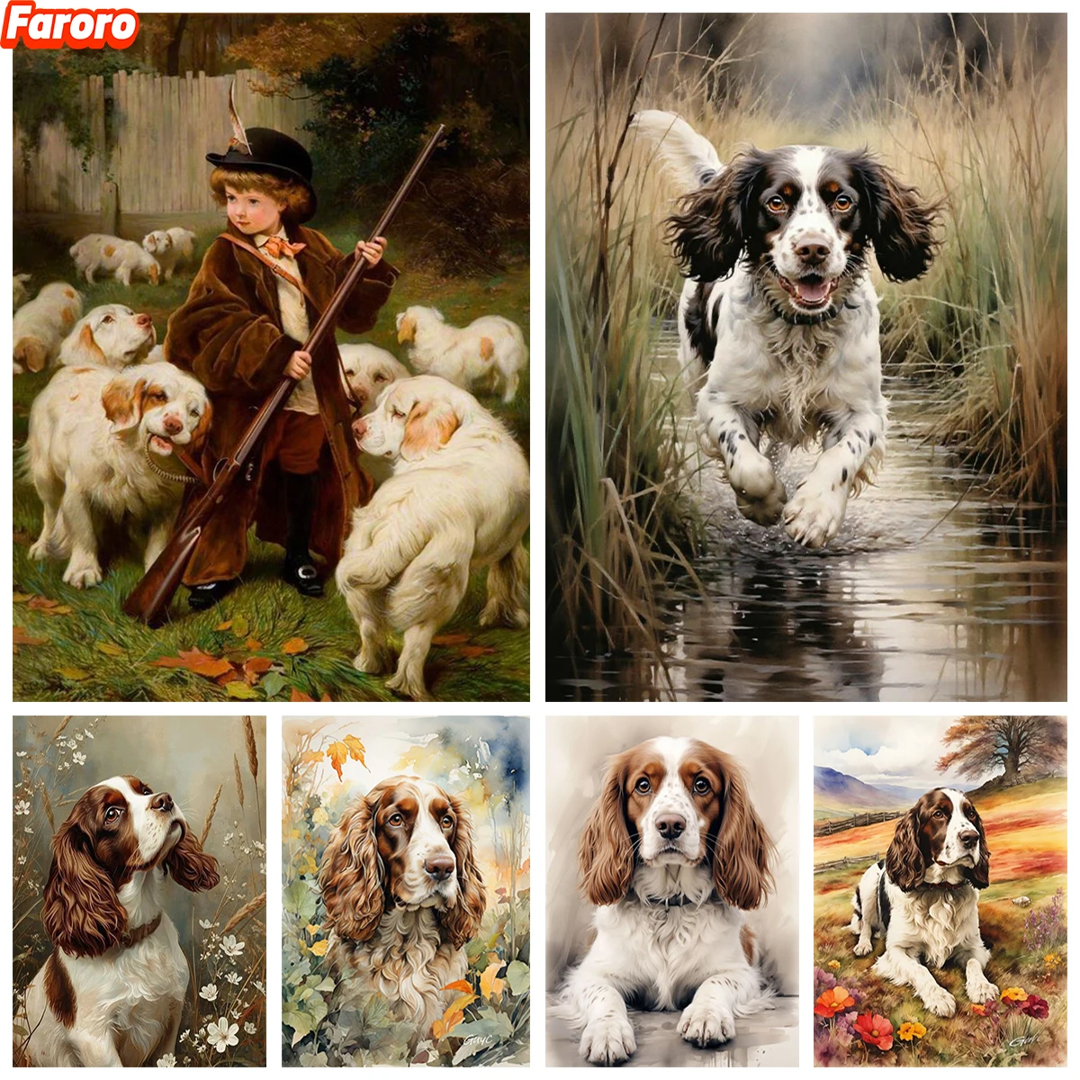 Elegant Clumber Spaniel 5D Diamond Painting Vintage British Noble Dog DIY Diamond Embroidery Home Wall Decor DIY Crafts