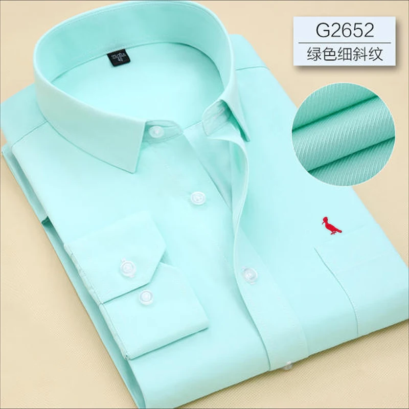 Camisa social de algodão pie wrinkle masculina, roupa de manga long, justa, ideal para negócios, novo