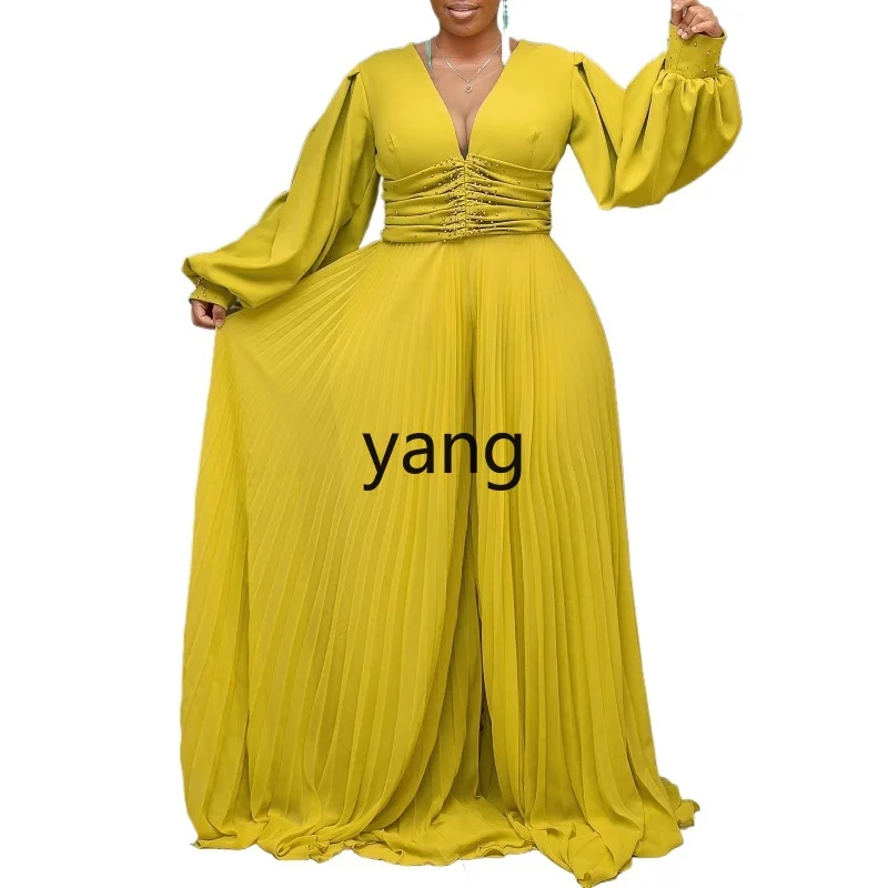 

LMM Large Size Bead Mesh Fashion Casual Loose Wide Legs