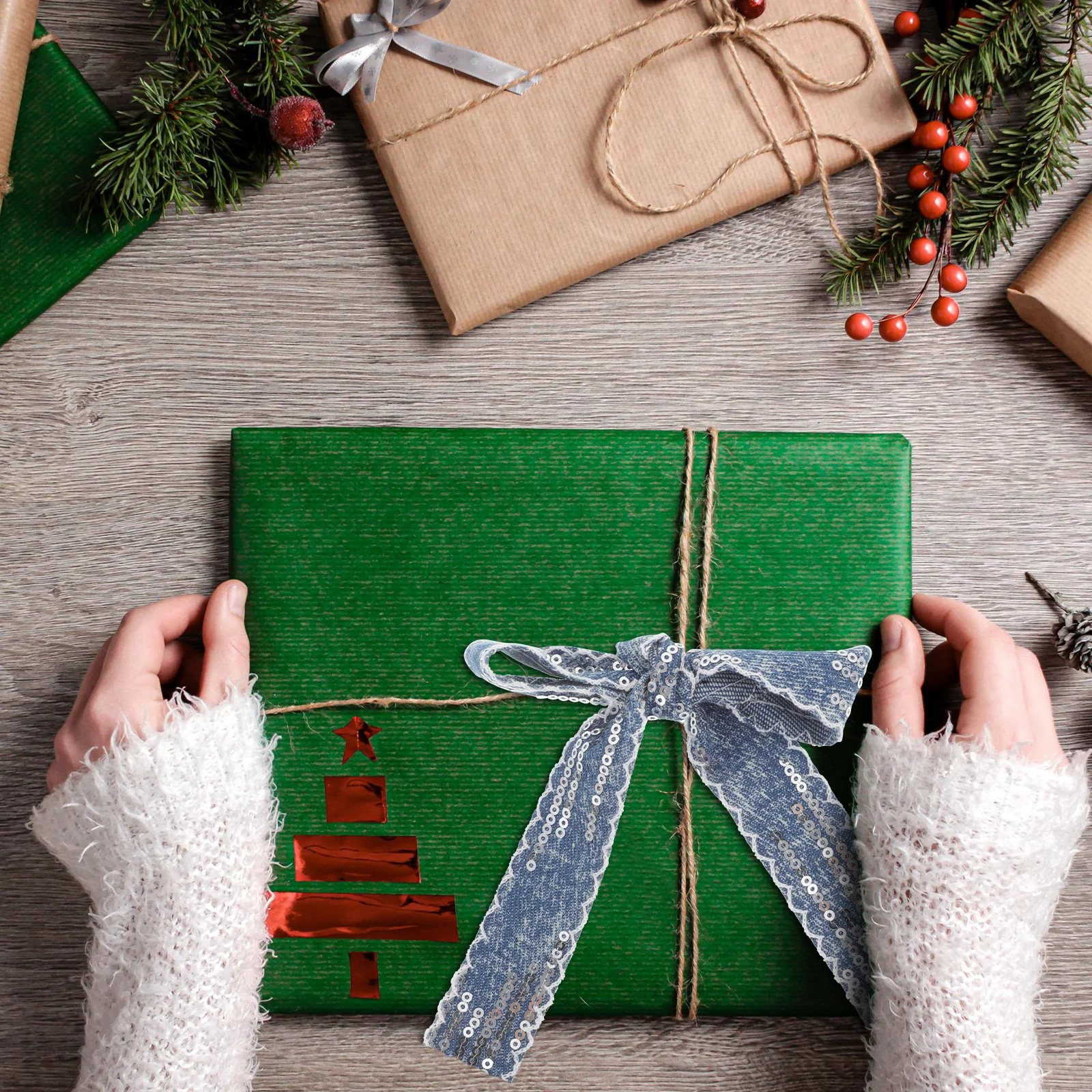 

3 Rolls Denim Fabric Ribbon Sequined Edge Glitter Bling Trim for DIY Clothing Accessories Sewing Headbands Embellishment