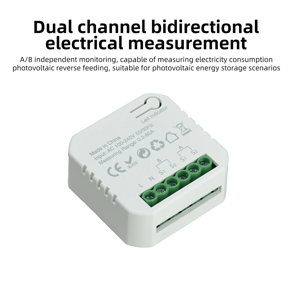 80A Tuya WiFi Bidirektionaler Energiezähler Solar-PV-Generations- und Verbrauchsmonitor mit Stromwandler für Smart Home Energiemanagement – Detail 4