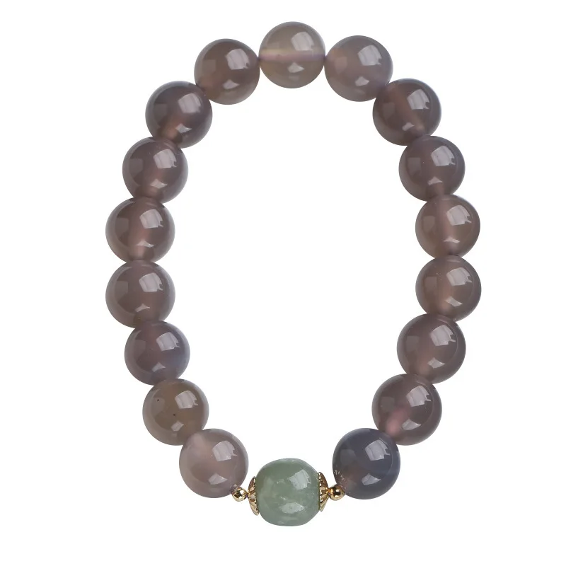 

Natural White Gray Yellow Agate and Hetian Jade Beaded Bracelets for Women Luxury Buddhist Prayer Bead Jewelry Gifts