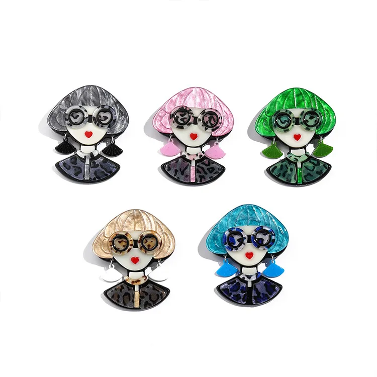 fashion acrylic portrait girl brooch women's clothing accessories jewelry