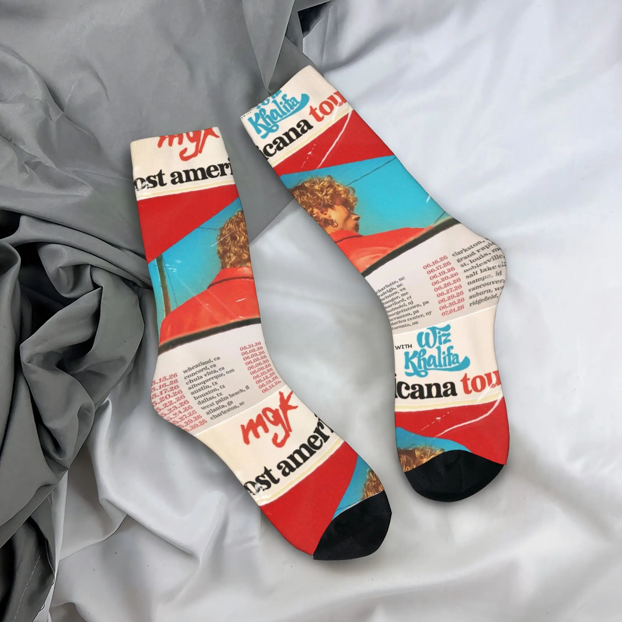 

Носки MGK Lost Americana Tour 2026, мужские и женские, из полиэстера, на весну, лето, осень, зиму, средней длины, подарок