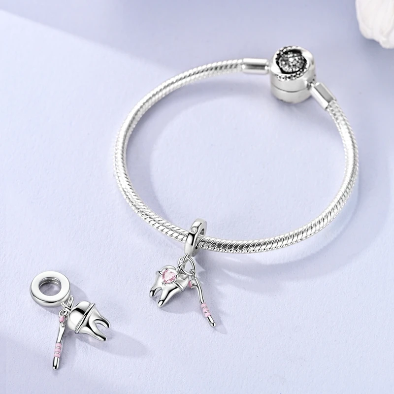 Neue 925 Sterling Silber Zahnpflege-Charms Perlen für Frauen, passend für Original-Armbänder, DIY Geburtstagsparty Schmuckgeschenke – Detail 5