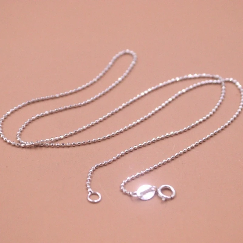 

AU750 Pure 18K White Gold Chain Women Lucky 1mm Carved Beads Link Necklace 2.5g/43cm