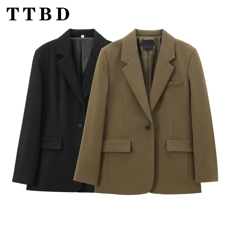 TTBD 2024 New Commuting Women's Blazers Loose Casual Spring Autumn Solid Hipster Fashion Chic Streetwear Jacket