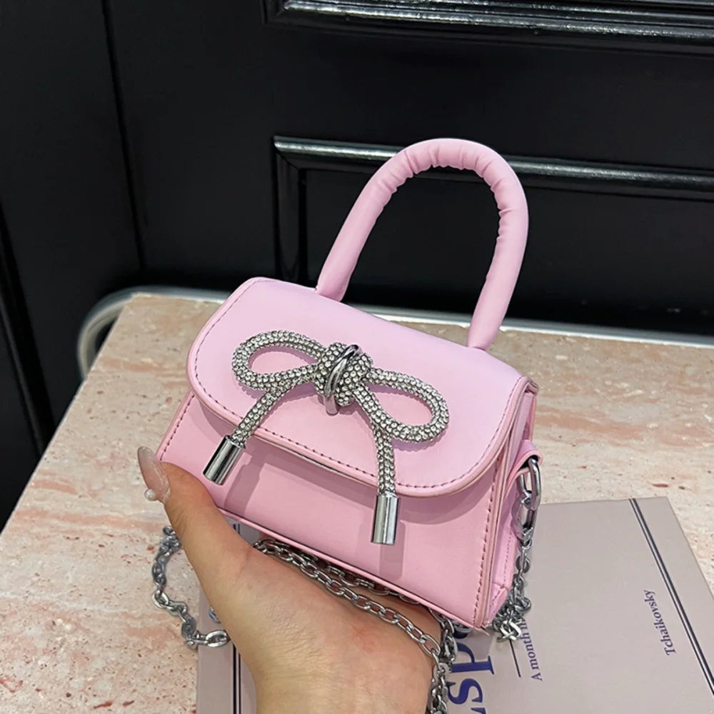 Stylish PU Women's Handbag with Chic Bowknot Design - Mini Square Bag with Chain Handle