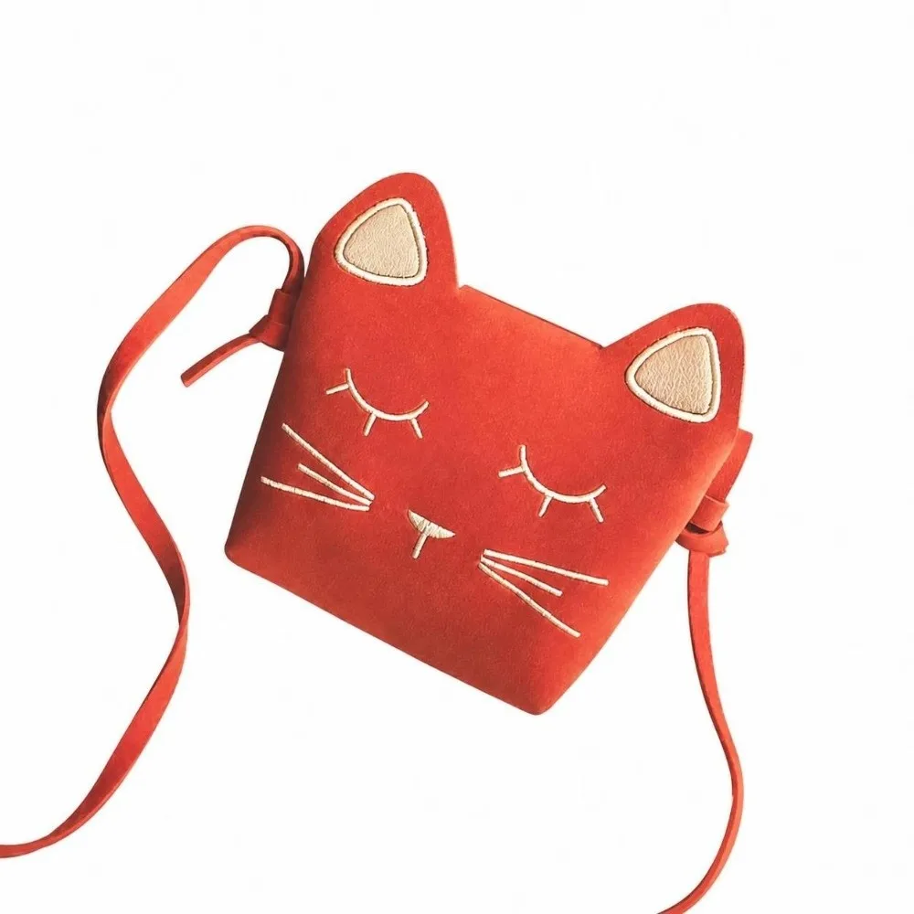 Fashionable Mini Crossbody Bag Frosted Leather Large Capacity Coin Purse Cat Pattern Satchel Handbag Girl Children