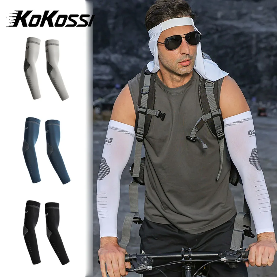

KoKossi Men's Cycling Sun Protection Arm Sleeves Ice Silk Sunscreen Quick-drying Cooling Sleeves Cover UV Resistant Outdoor