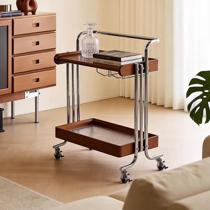 Solid wood movable edge food trolley rack