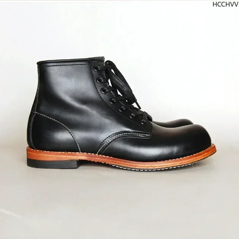 Vintage Men Goodyear-ściągane buty z prawdziwej skóry skrzydła mężczyźni Handmade podróże służbowe ślubne botki moda codzienna czerwone buty