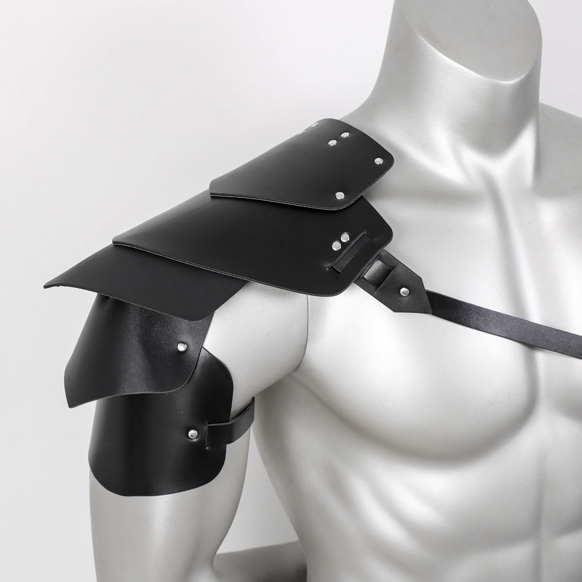 Medieval Knight Shoulder Armor - Handcrafted PU Leather Pauldron with Adjustable Fit for Halloween Costume, LARP, Party Supplies