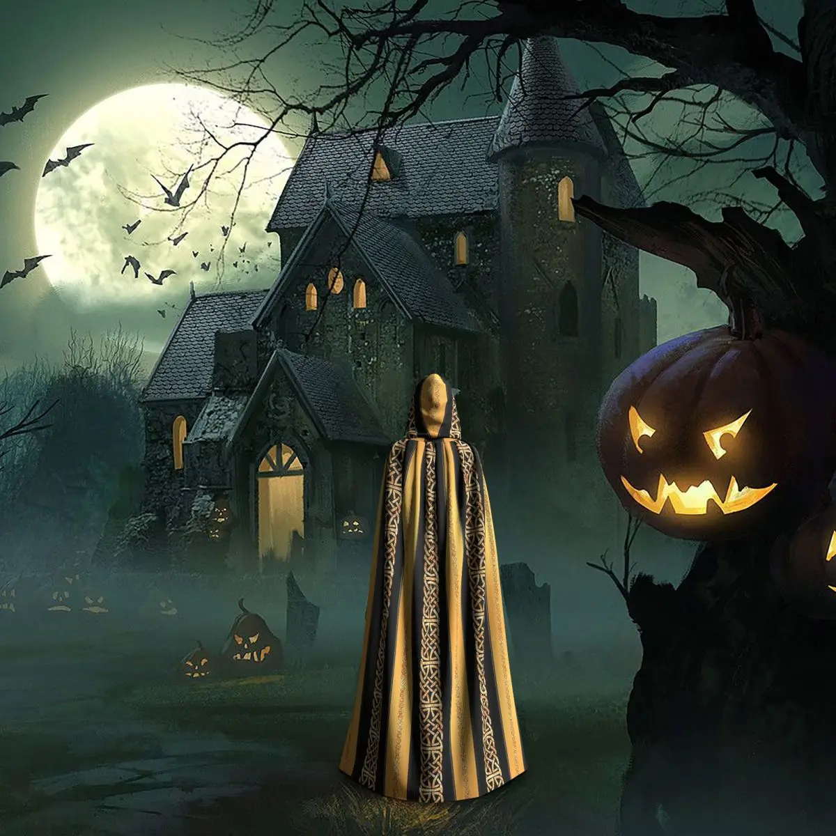 เสื้อคลุมยาวแบบมีฮู้ดสไตล์นอร์ส ไวกิ้ง เซลติก สำหรับคอสเพลย์ ชุดแม่มด ยุคกลาง ฮาโลวีน แวมไพร์ ผู้ใหญ่ ใช้ได้ทั้งชายและหญิง