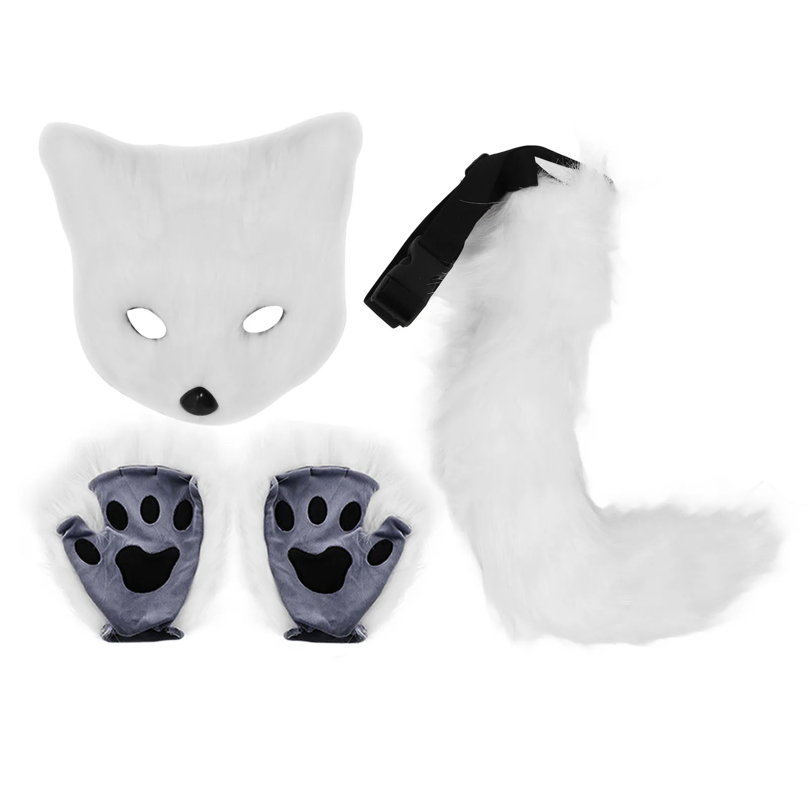 

Fox Face Cover Gloves Tails Set Fluffy Plush Faux Fur Soft Skin Friendly Costume Accessories Animal Fox Tail Cosplay Set